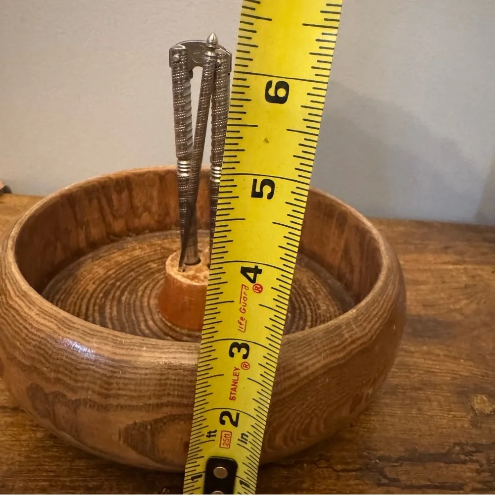 Vintage Wooden Nut Bowl With‎ Nutcracker And Pick Mid Century Barware Set
